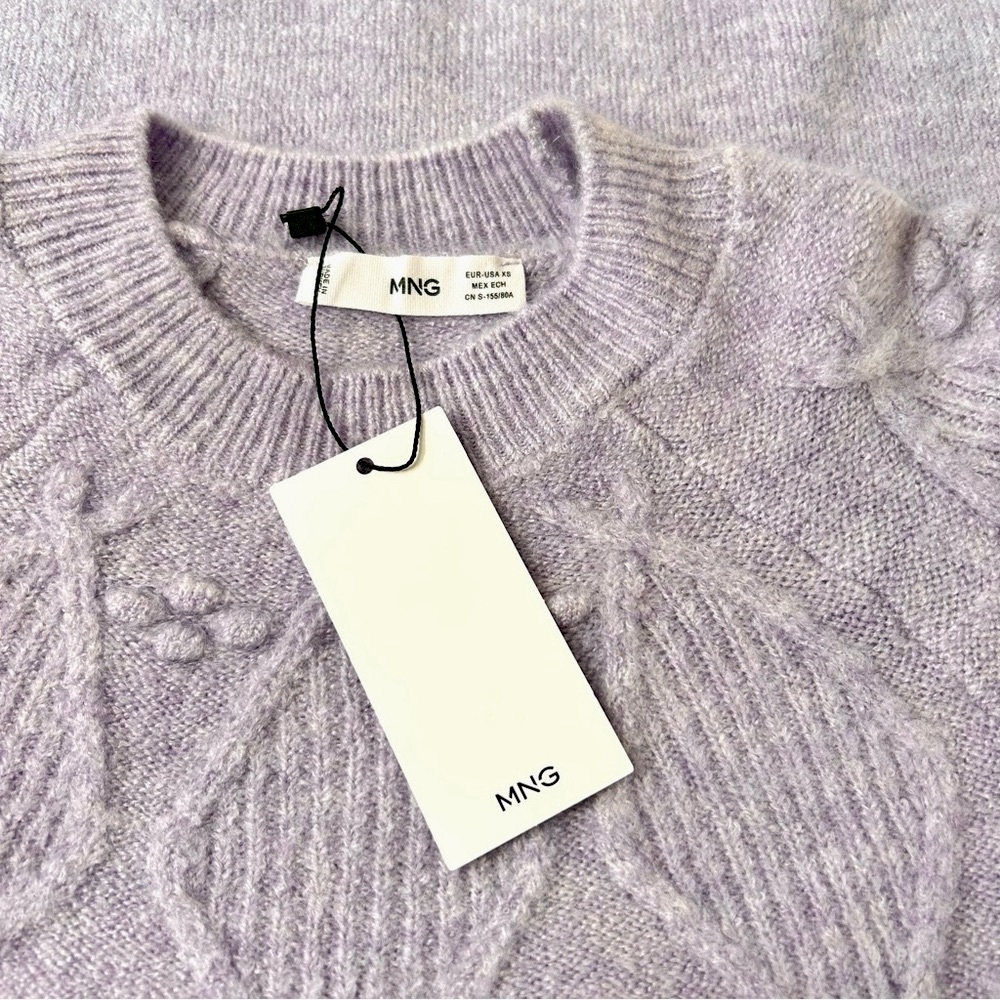 Nwt Mango Textured Embroidered Sweater Lavender - Picture 5 of 8